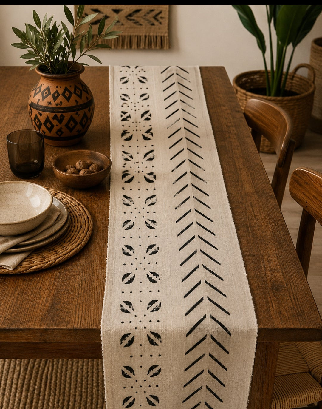 Chemin de table bogolan blanc